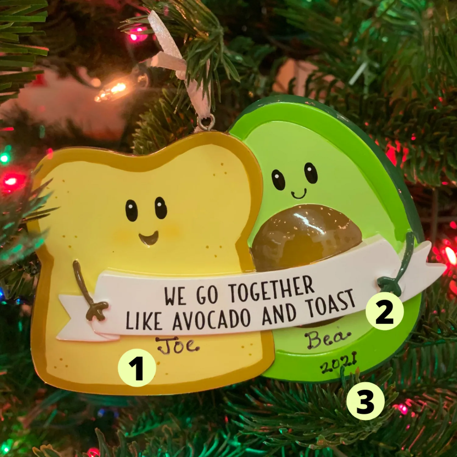 New The Jolly Christmas Shop 4.25" Avocado And Toast Couple Personalized Christmas Ornament OR2199