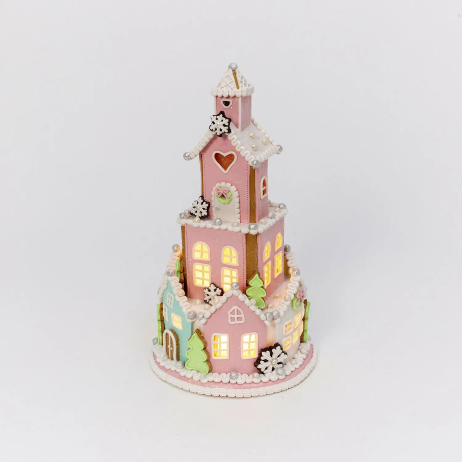 Hot The Jolly Christmas Shop 13.5" Battery Operated Lighted Claydough Pastel Tiered Gingerbread House Christmas Figure 2549820