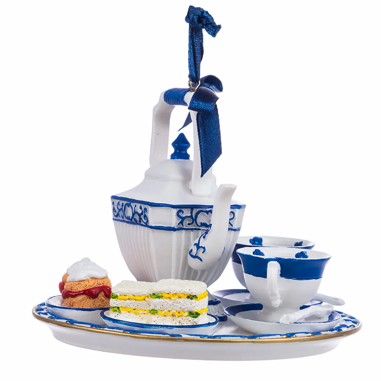 Clearance The Jolly Christmas Shop 4" Blue And White Delft Teapot Tray Christmas Ornament E0773