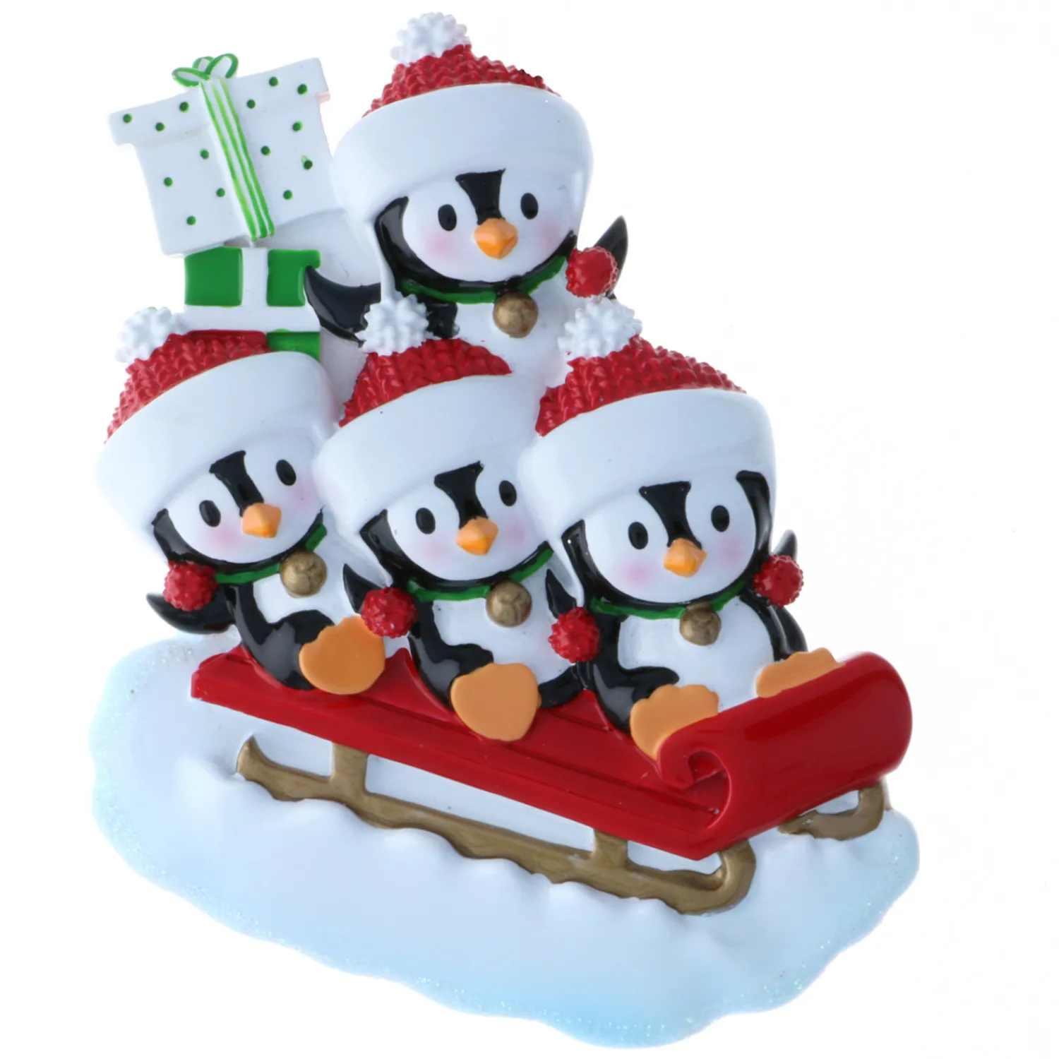 Hot The Jolly Christmas Shop 4.25" Family Of 4 Penguins On Sled Personalized Christmas Ornament OR1915-4