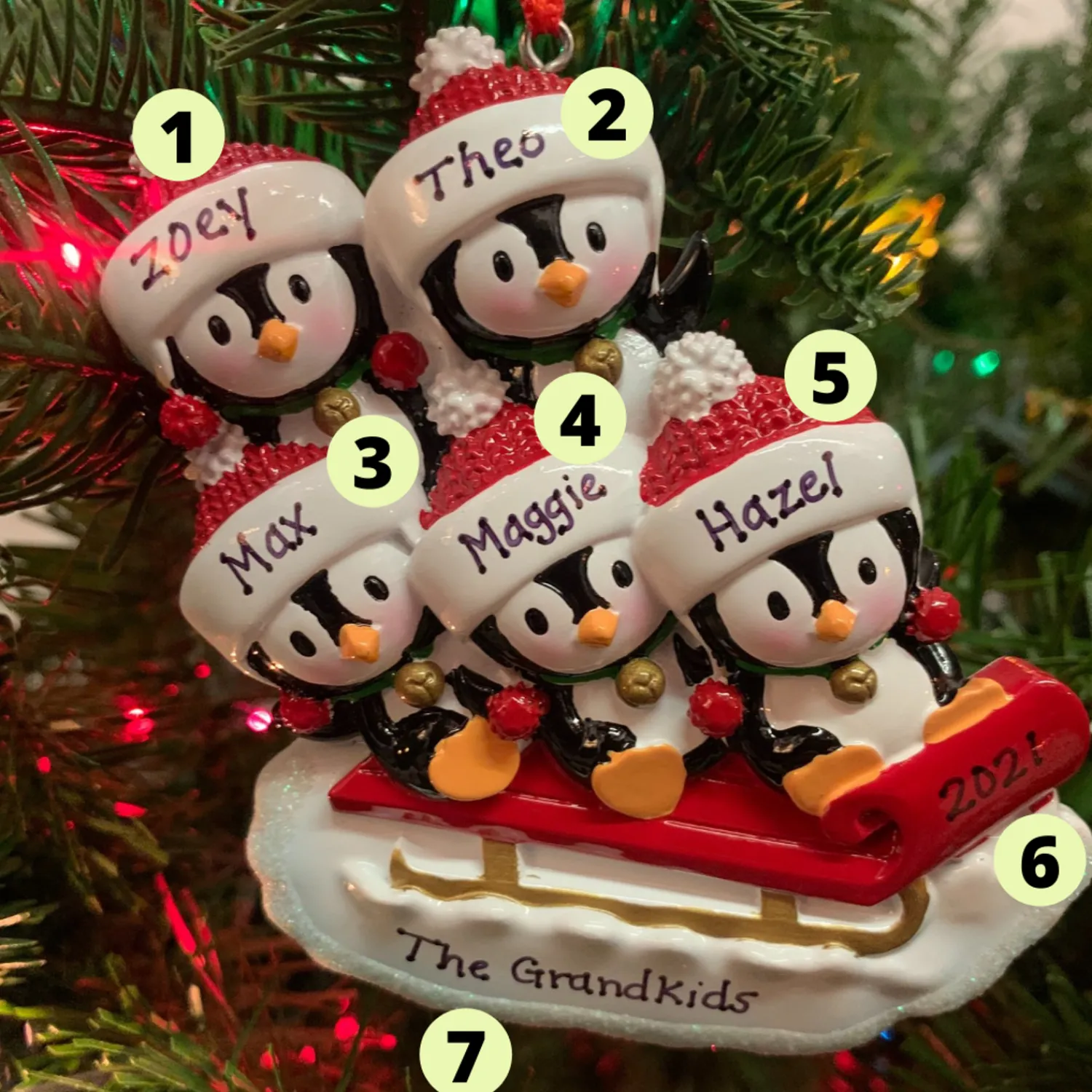 Online The Jolly Christmas Shop 4.25" Family Of 5 Penguins On Sled Personalized Christmas Ornament OR1915-5
