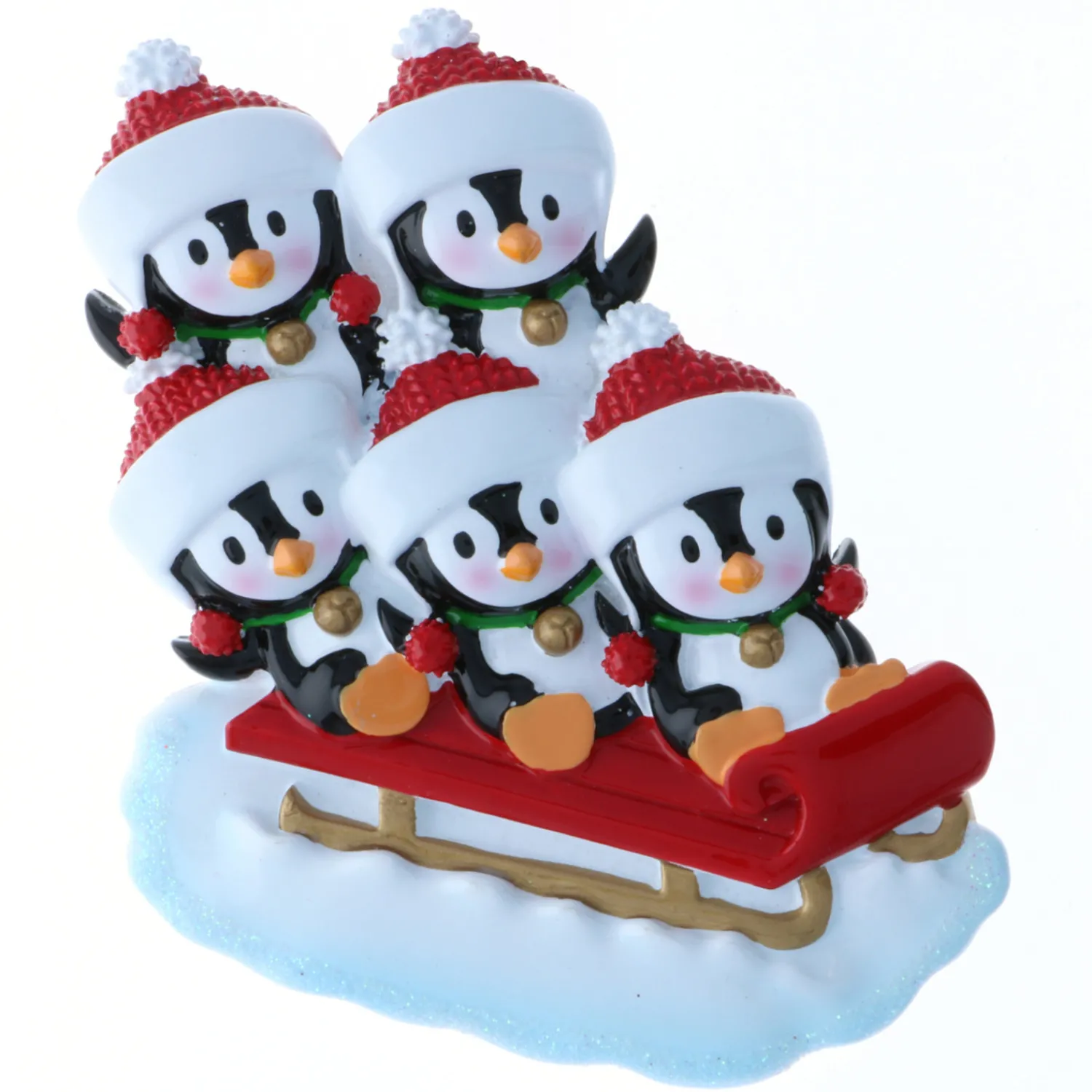 Online The Jolly Christmas Shop 4.25" Family Of 5 Penguins On Sled Personalized Christmas Ornament OR1915-5