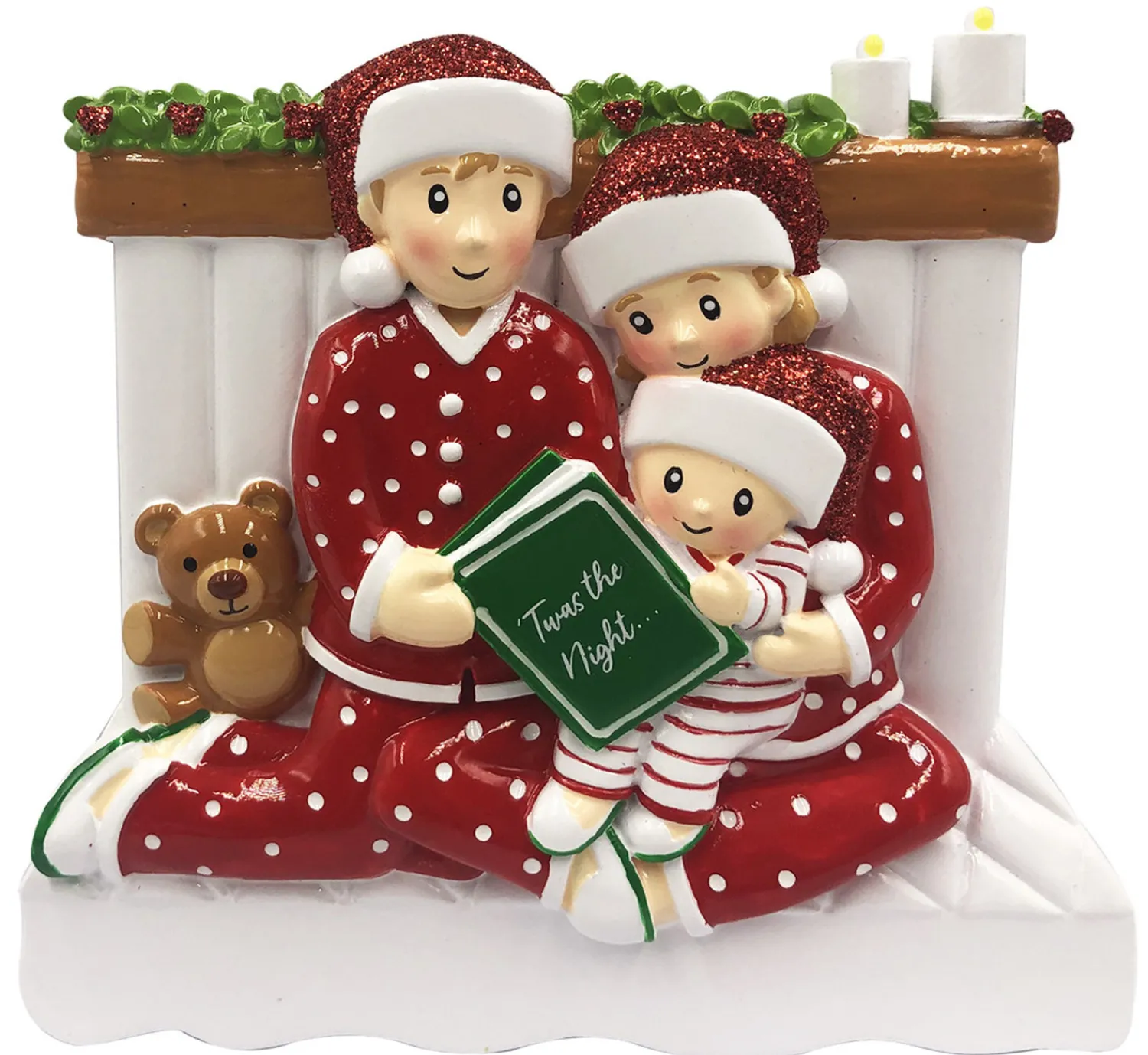 New The Jolly Christmas Shop 4.25" Family Of 3 Reading In Bed Personalized Christmas Ornament OR2025-3