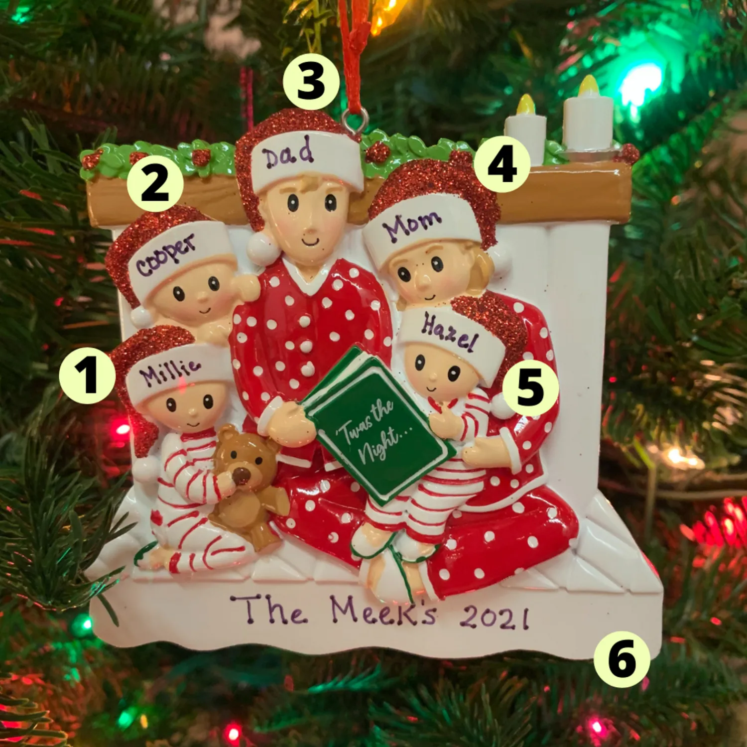 Best The Jolly Christmas Shop 4.5" Family Of 5 Reading In Bed Personalized Christmas Ornament OR2025-5