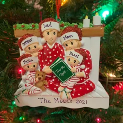 Best The Jolly Christmas Shop 4.5" Family Of 5 Reading In Bed Personalized Christmas Ornament OR2025-5
