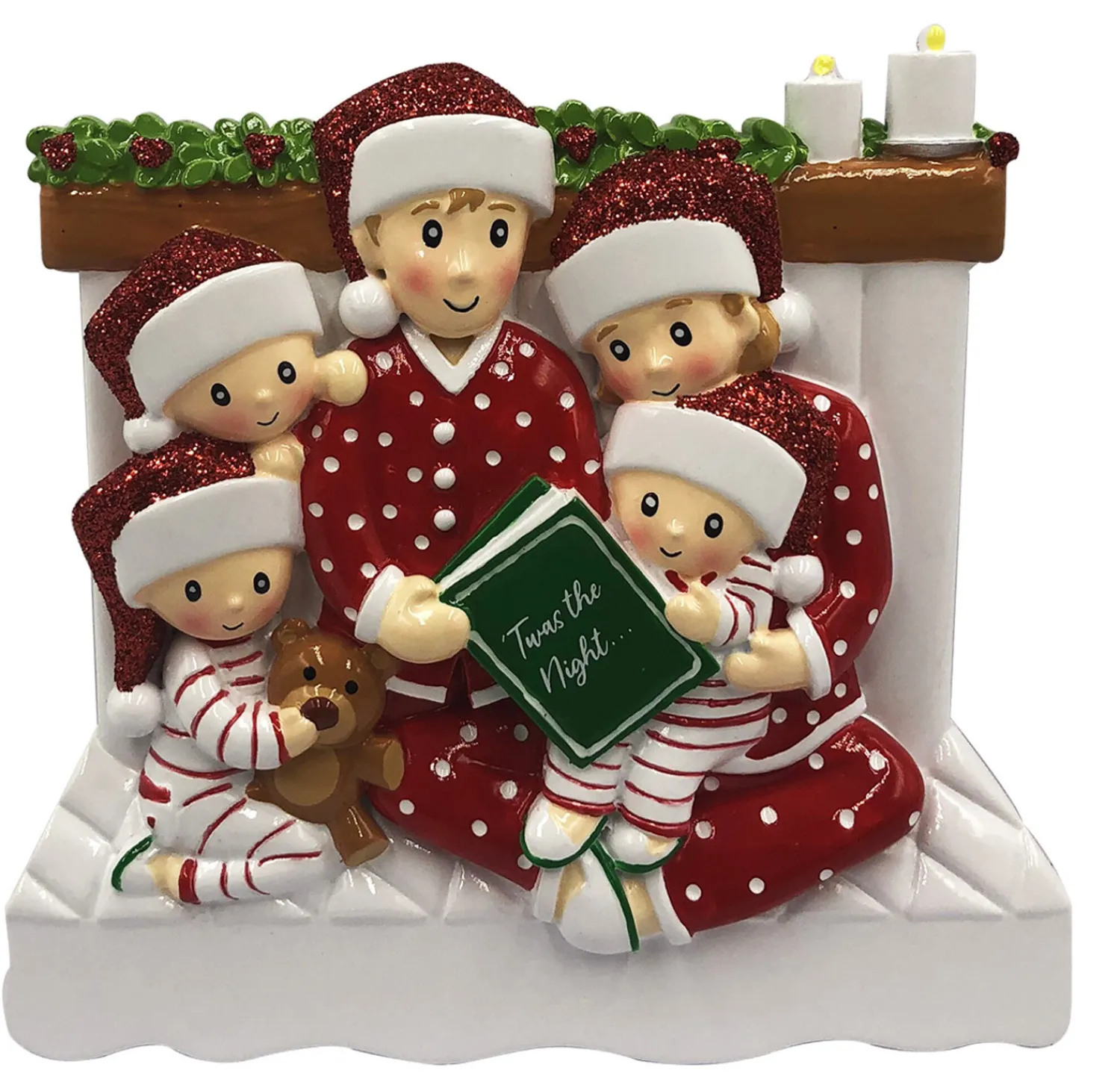 Best The Jolly Christmas Shop 4.5" Family Of 5 Reading In Bed Personalized Christmas Ornament OR2025-5