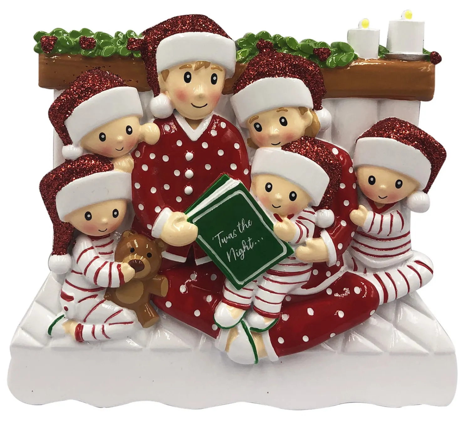 The Jolly Christmas Shop 4.75" Family Of 6 Reading In Bed Personalized Christmas Ornament OR2025-6