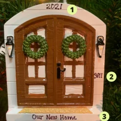 Best The Jolly Christmas Shop 4.25" Farm House Door Personalized Christmas Ornament OR2140