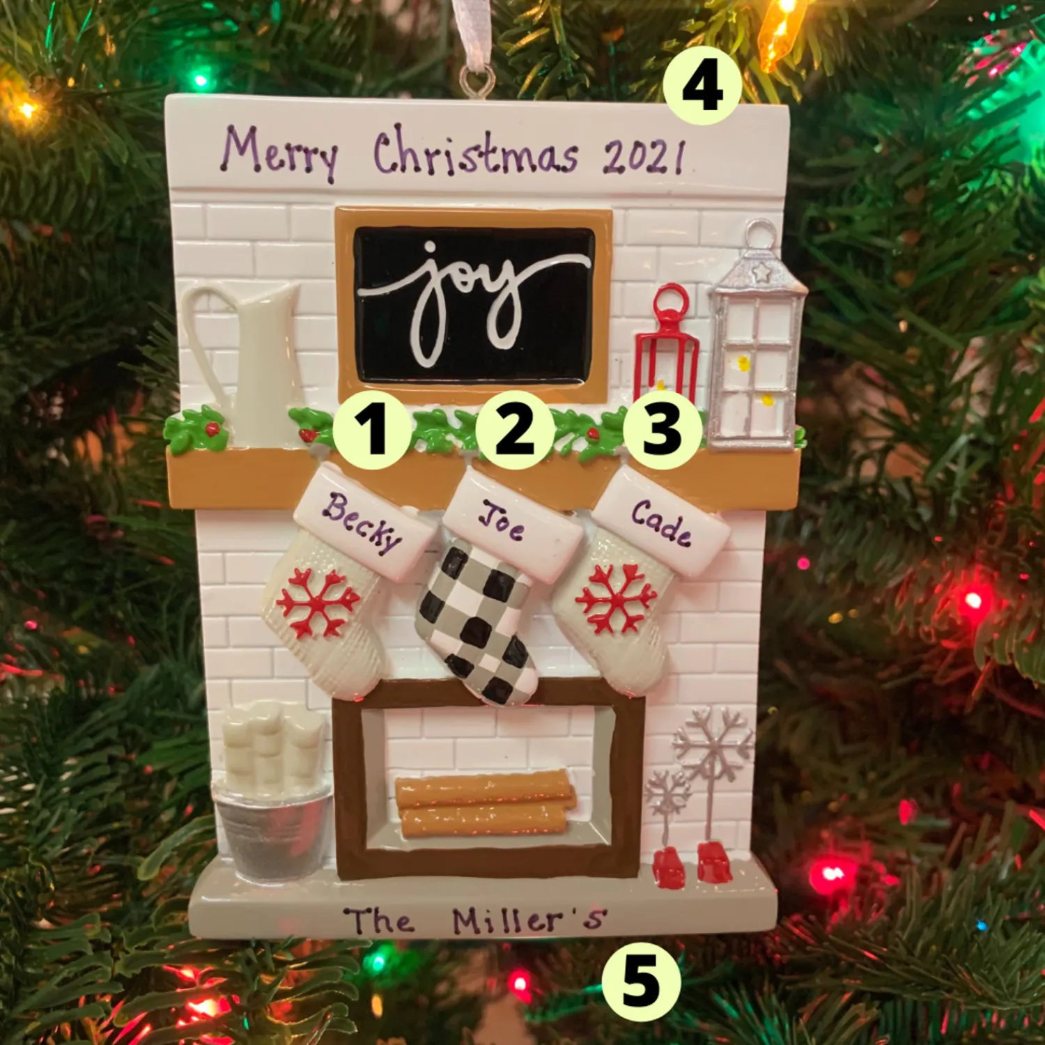 Hot The Jolly Christmas Shop 5" Fireplace Mantle Stocking Family Of 3 Personalized Christmas Ornament OR2030-3