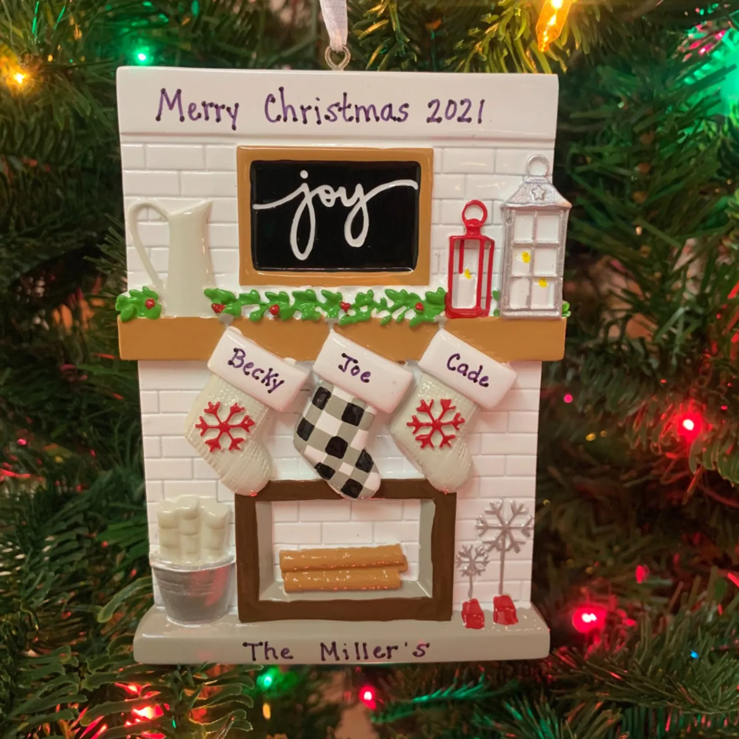 Hot The Jolly Christmas Shop 5" Fireplace Mantle Stocking Family Of 3 Personalized Christmas Ornament OR2030-3