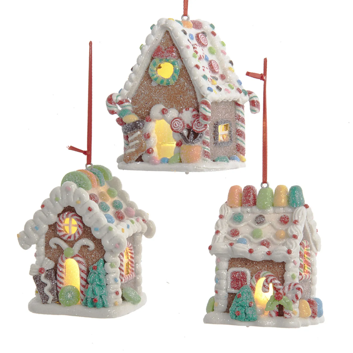 New The Jolly Christmas Shop 3.75" LED Lighted Claydough Candy Gingerbread House Christmas Ornament D4043