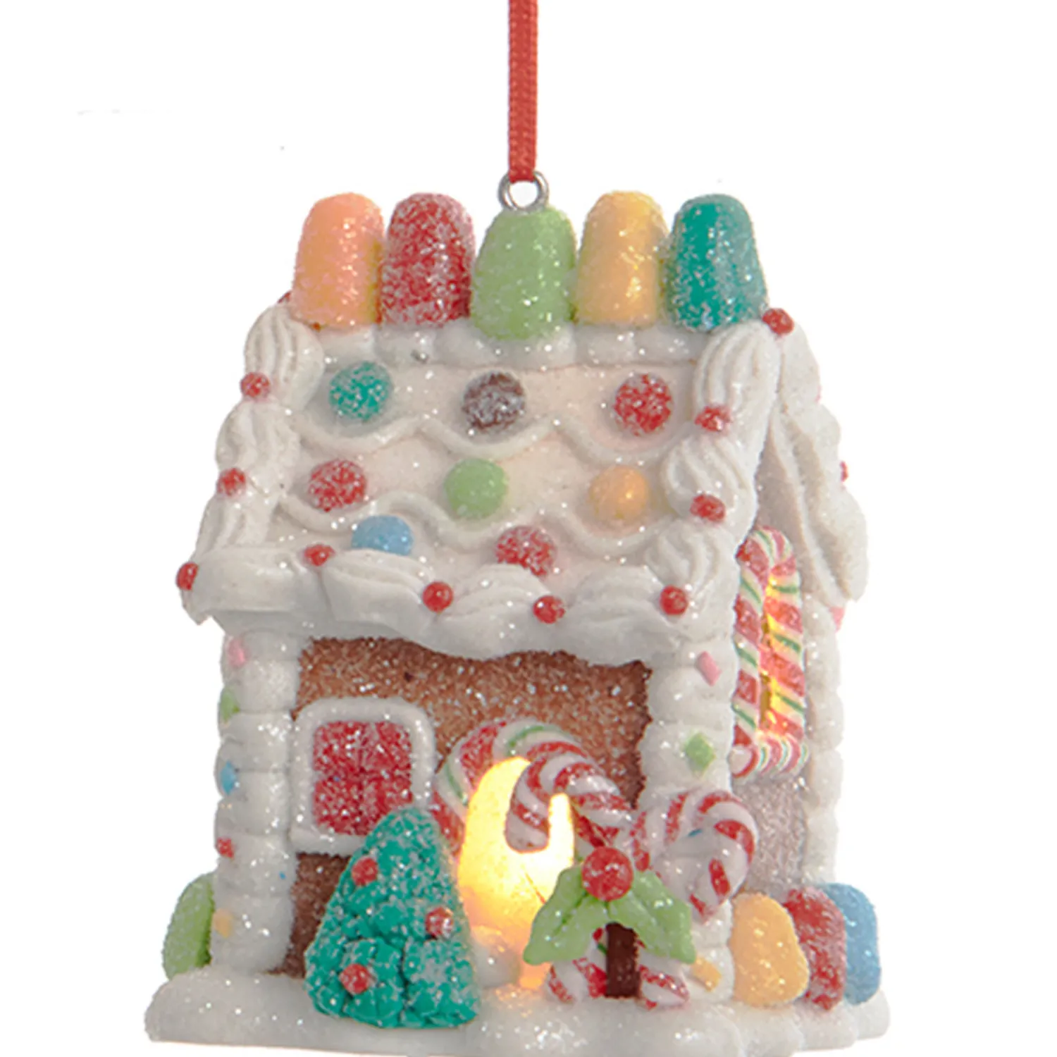 New The Jolly Christmas Shop 3.75" LED Lighted Claydough Candy Gingerbread House Christmas Ornament D4043