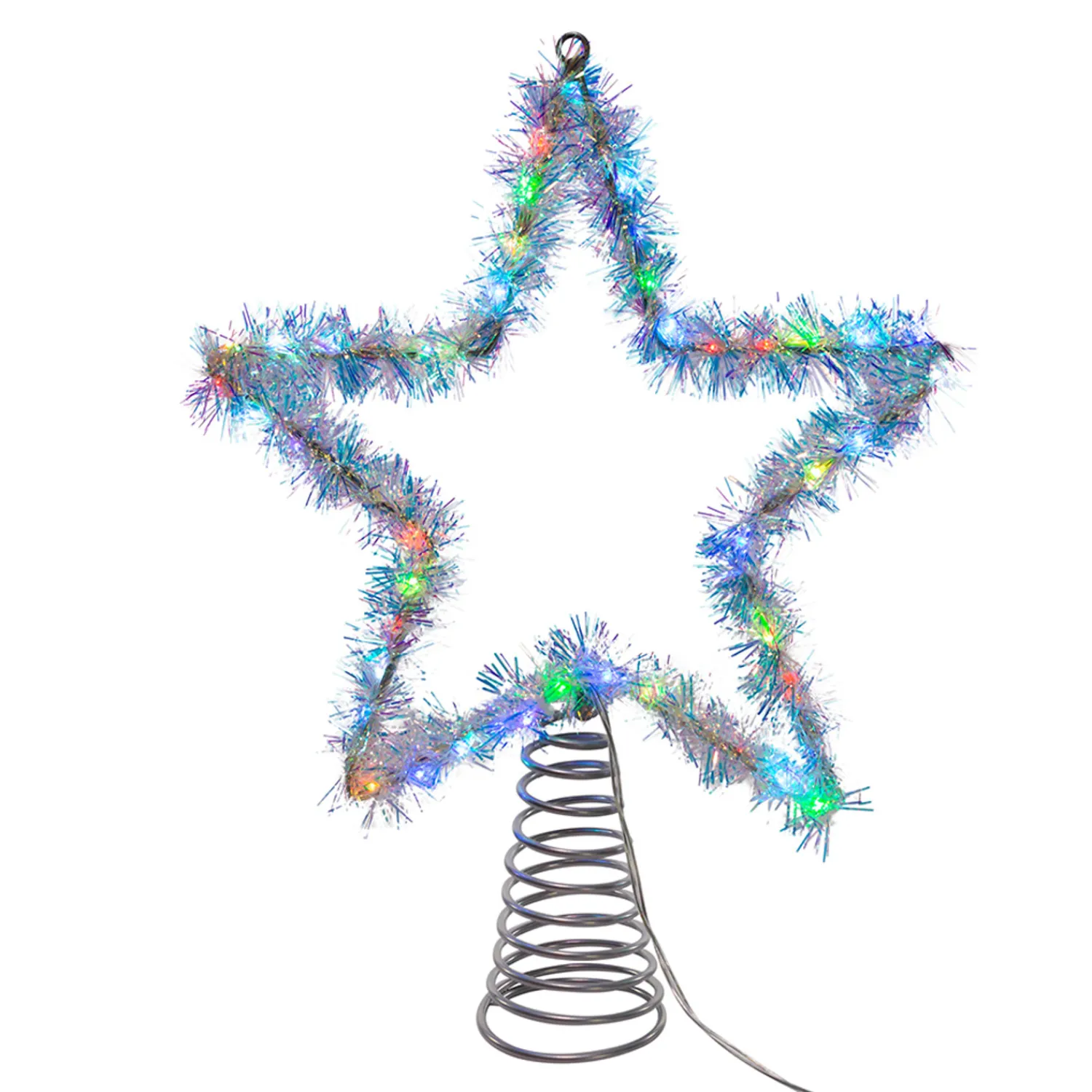 The Jolly Christmas Shop 12.2" LED Lighted Silver Tinsel Star Christmas Tree Topper AD1022RGB