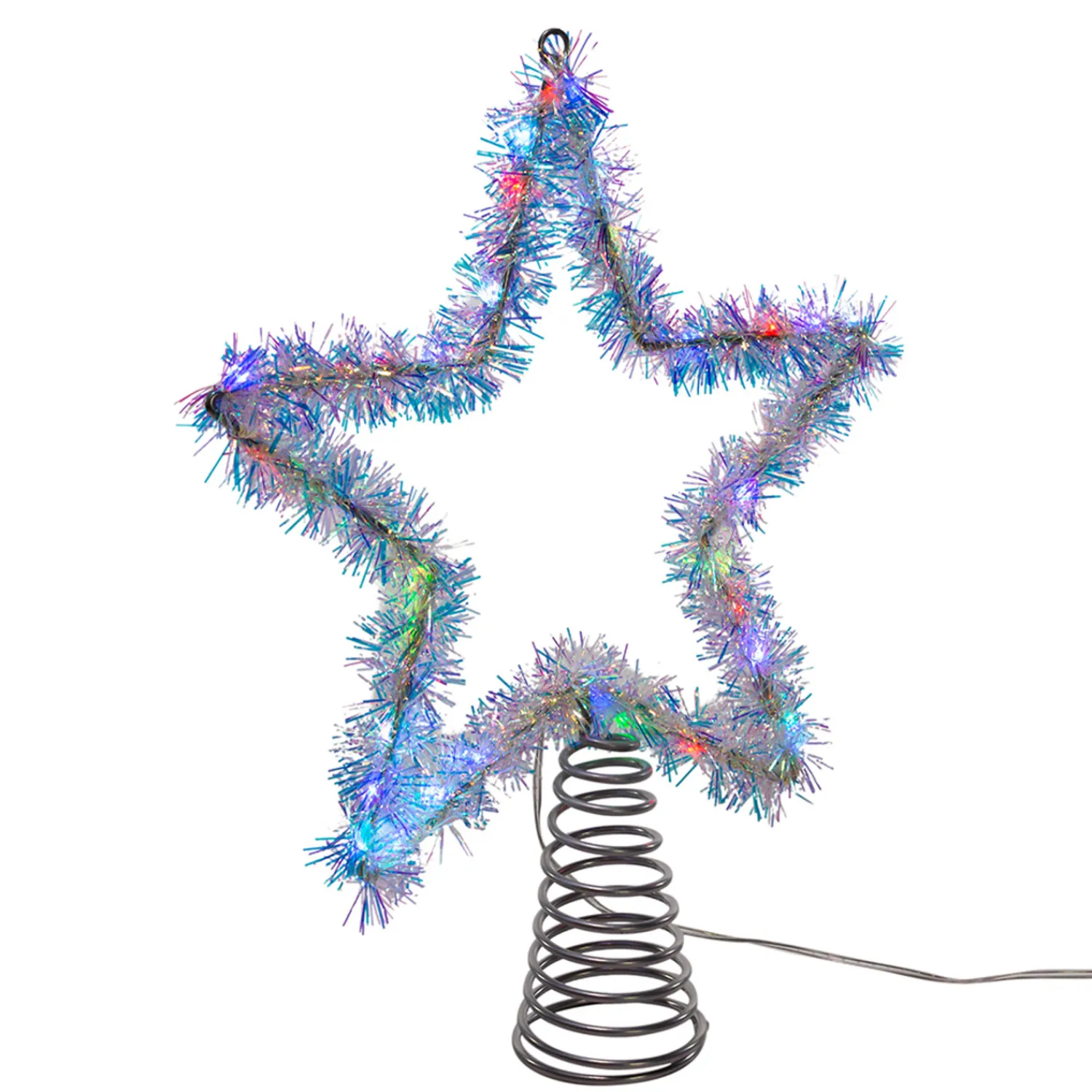 The Jolly Christmas Shop 12.2" LED Lighted Silver Tinsel Star Christmas Tree Topper AD1022RGB