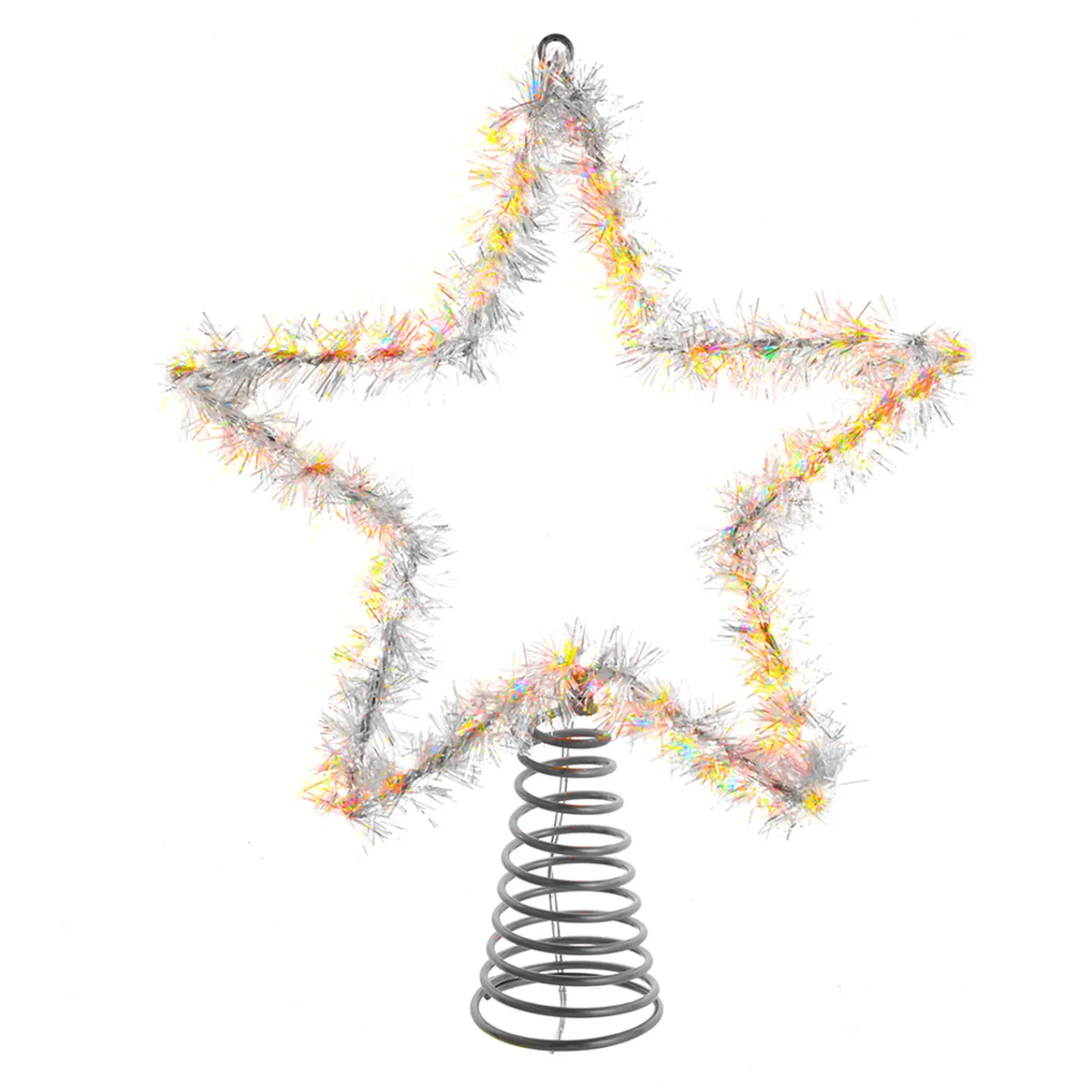 Best The Jolly Christmas Shop 12.2" LED Lighted Warm White Silver Tinsel Star Christmas Tree Topper AD1022WW