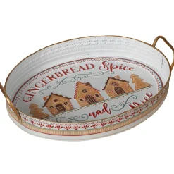 Hot The Jolly Christmas Shop 18.8" Metal Embossed Gold And White Gingerbread And Spice Christmas Tray 2604680