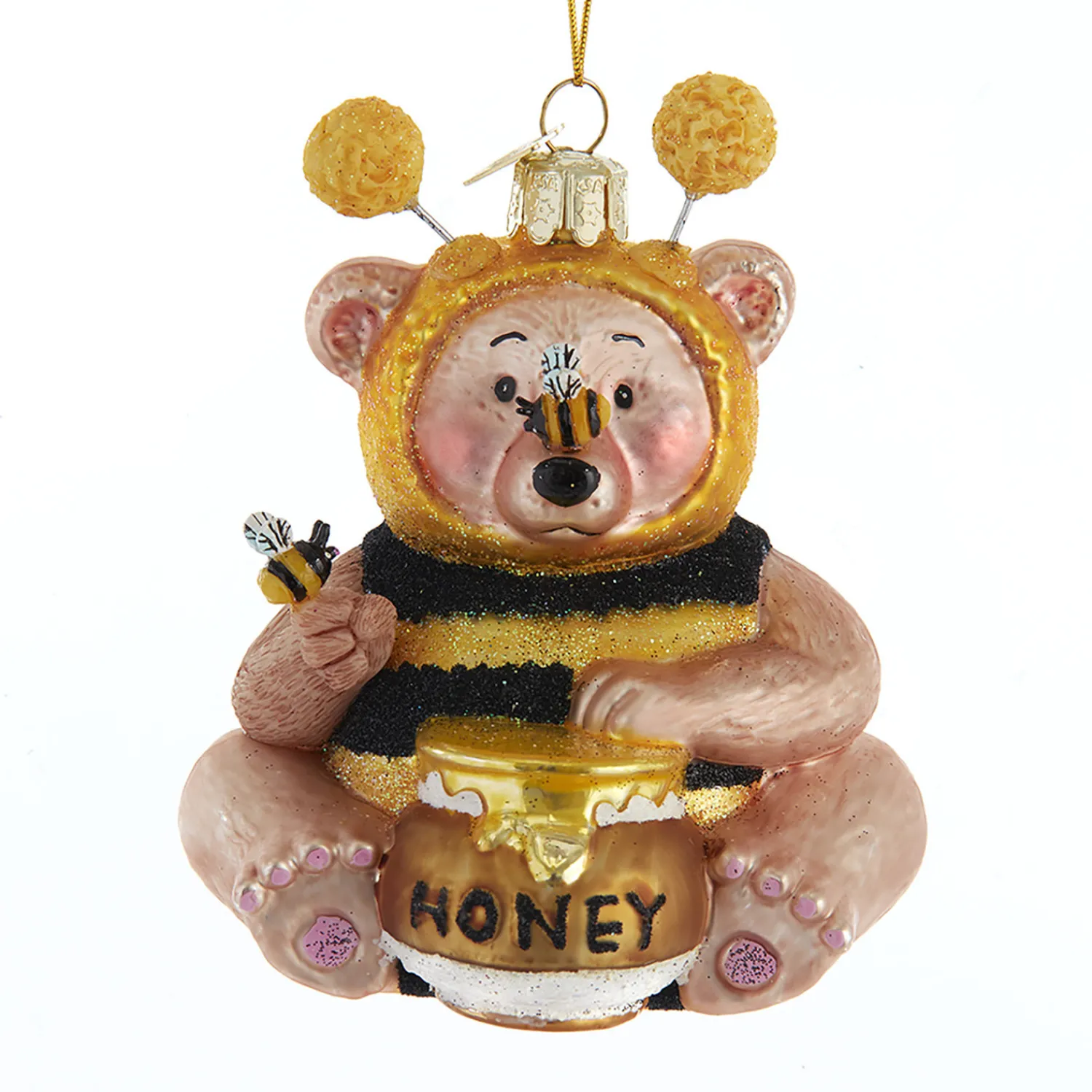 Outlet The Jolly Christmas Shop 4.25" Noble Gems Bee Honey Bear Glass Christmas Ornament NBX0020