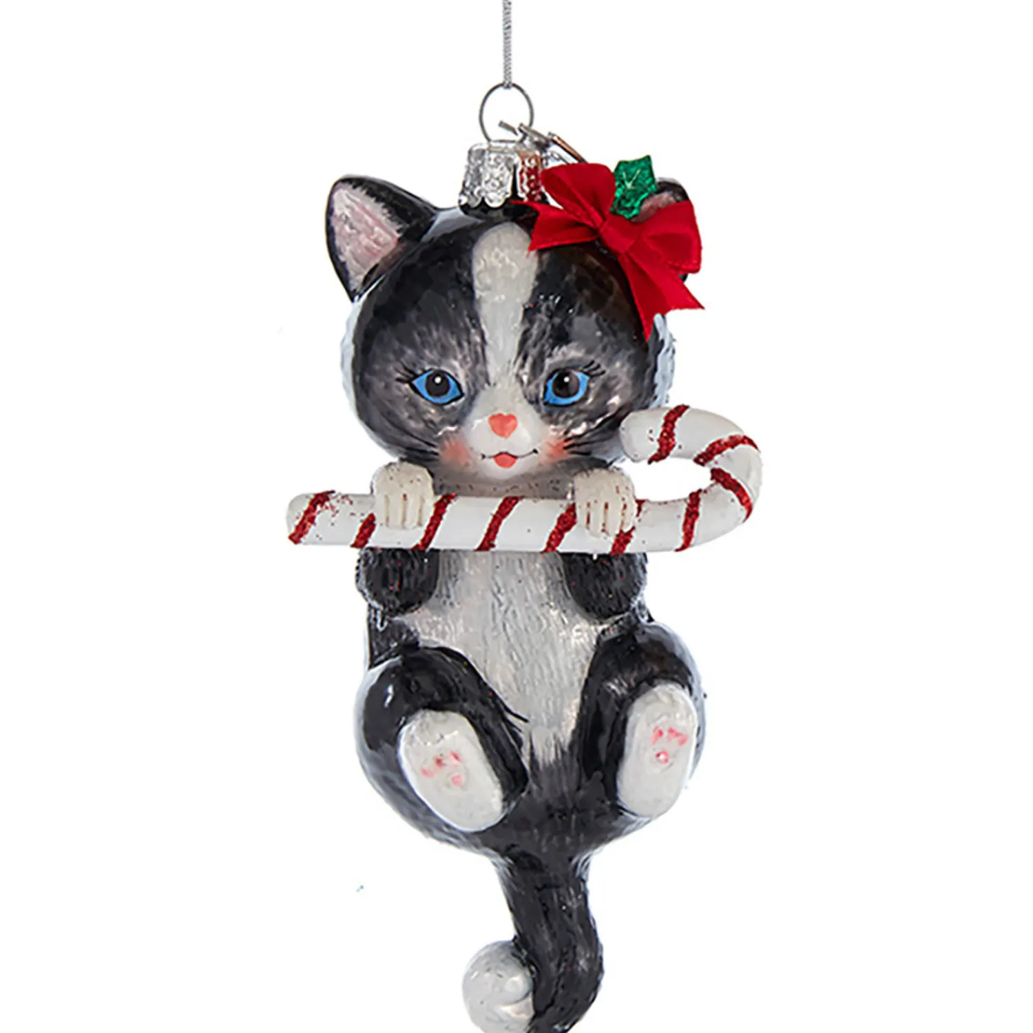 Online The Jolly Christmas Shop 5" Noble Gems Cat With Candy Cane Glass Christmas Ornament NB1668
