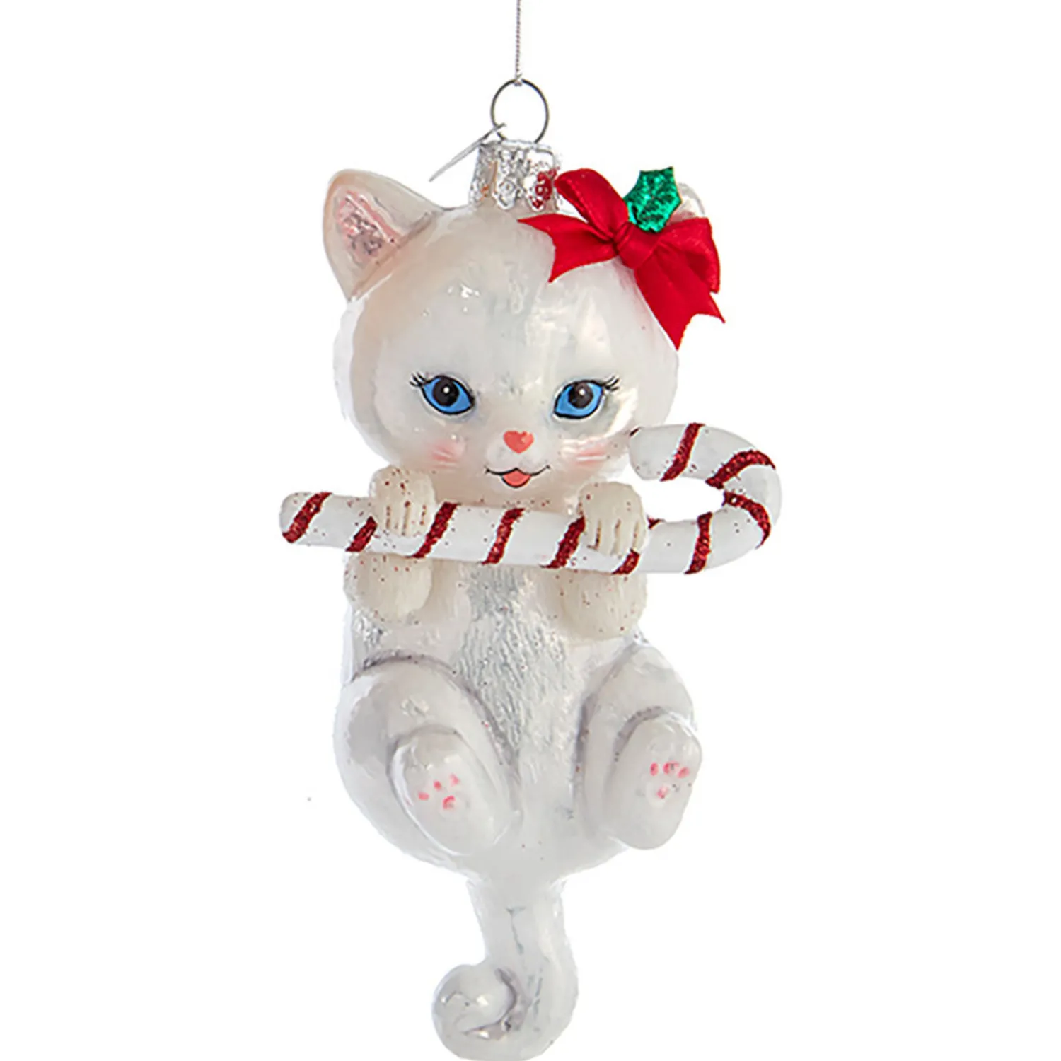 Online The Jolly Christmas Shop 5" Noble Gems Cat With Candy Cane Glass Christmas Ornament NB1668
