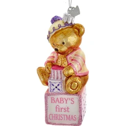 Clearance The Jolly Christmas Shop 5" Noble Gems Pink Or Blue Baby's First Christmas Baby Bear Glass Christmas Ornament NB1675