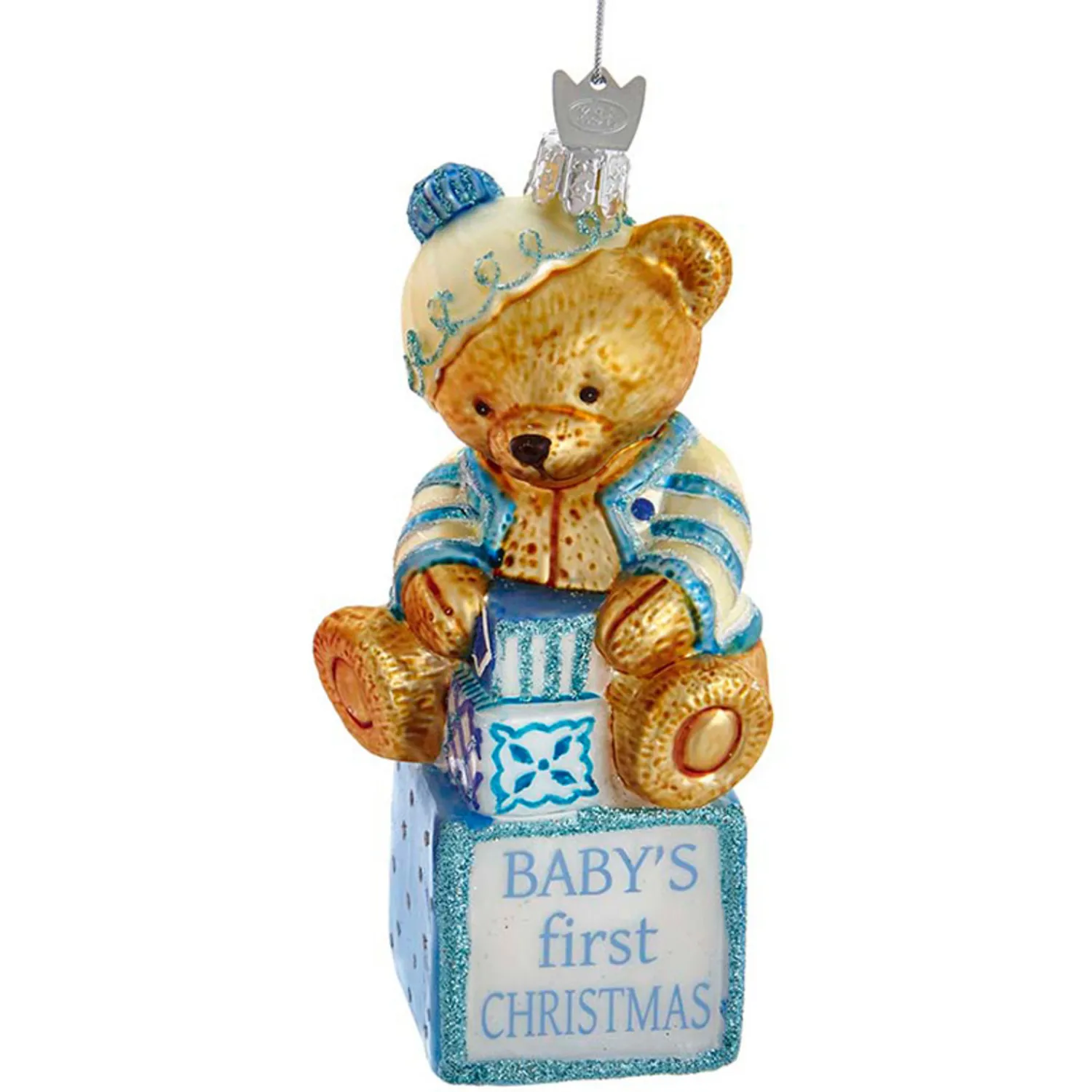 Clearance The Jolly Christmas Shop 5" Noble Gems Pink Or Blue Baby's First Christmas Baby Bear Glass Christmas Ornament NB1675