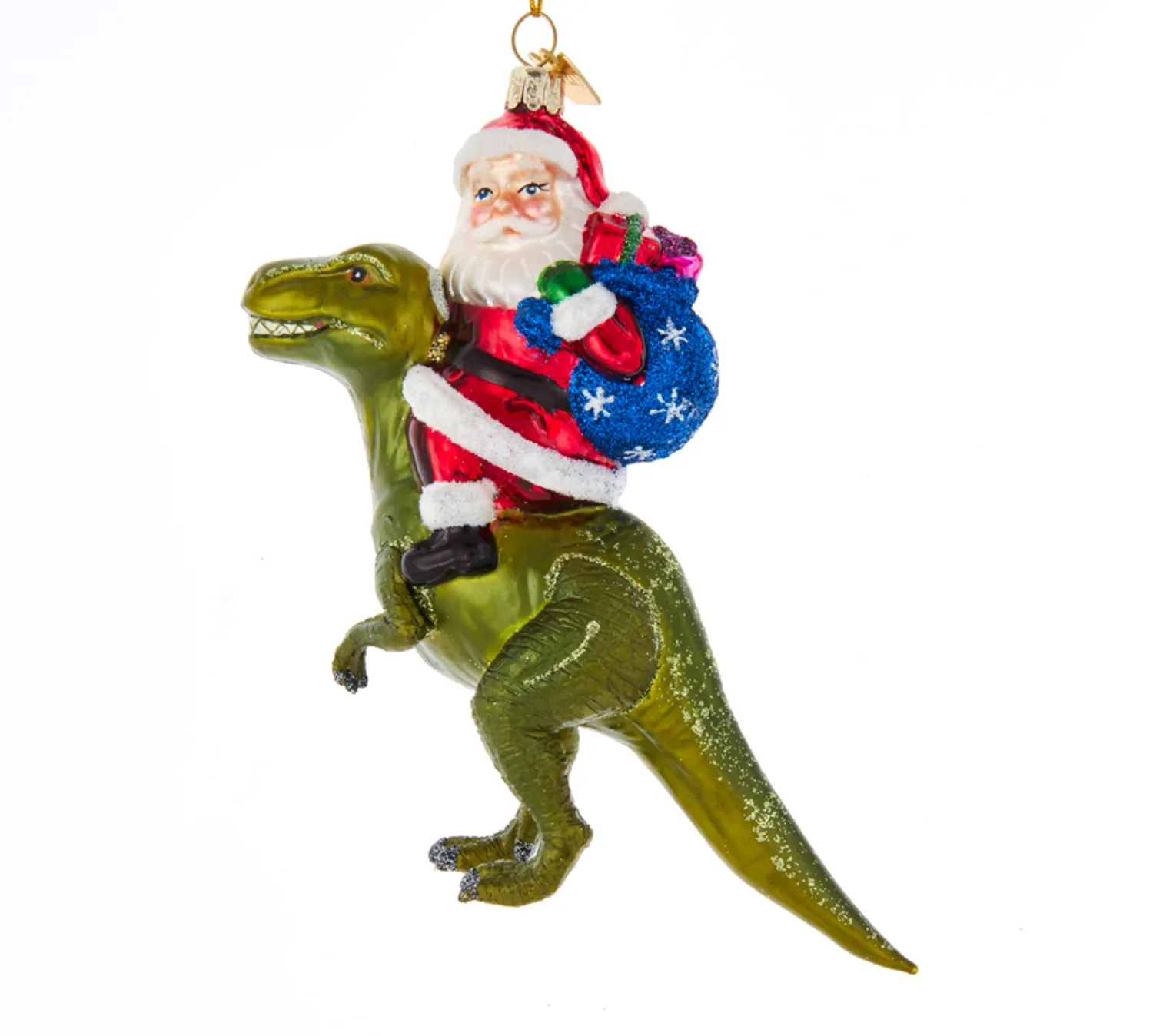 The Jolly Christmas Shop 5.25" Noble Gems Santa On Dinosaur Glass Christmas Ornament NBX0064