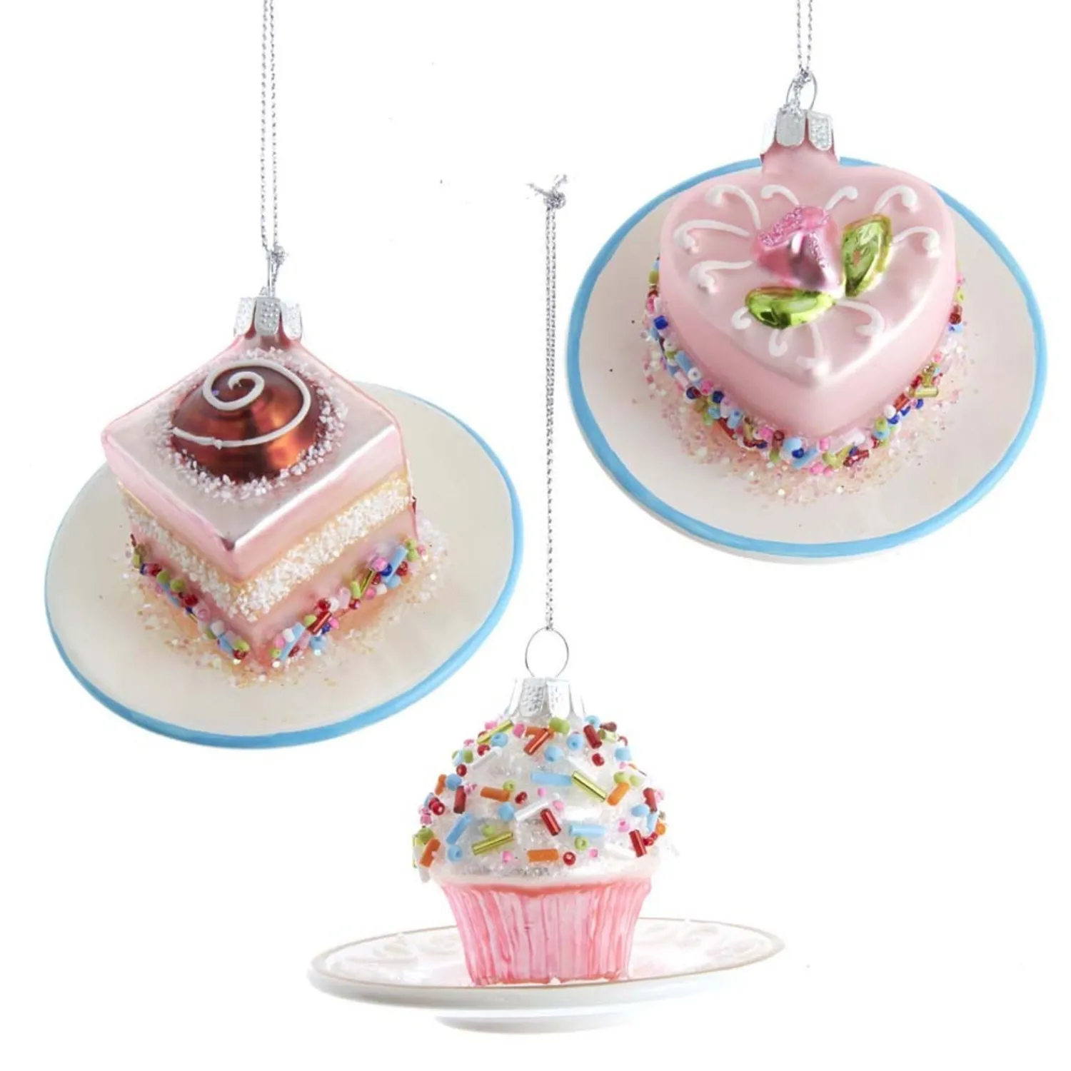 New The Jolly Christmas Shop 3.25" Pink Miniature Cake Glass Christmas Ornament C6374