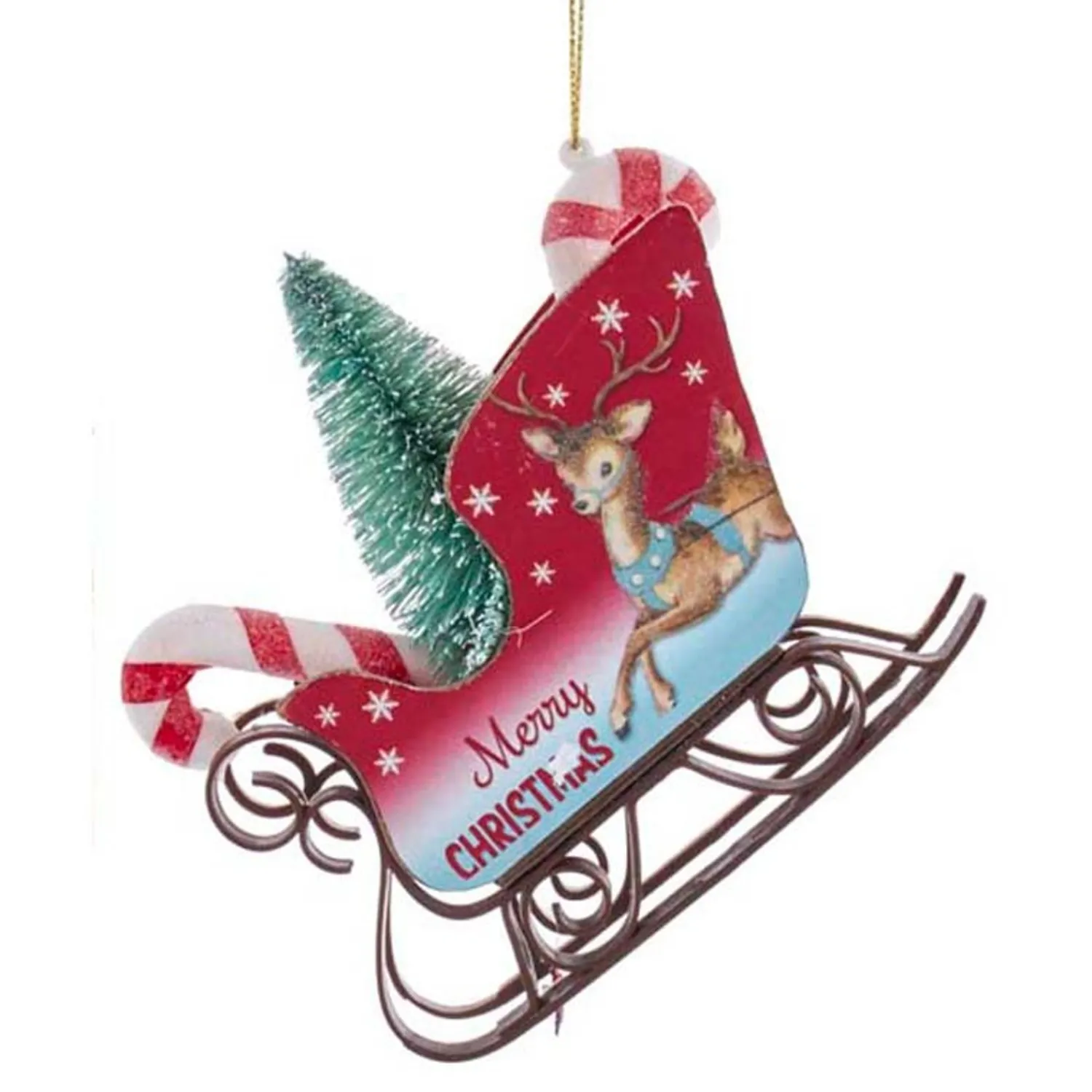 Clearance The Jolly Christmas Shop 4.75" Retro Mini Sleigh With Tree Vintage Christmas Ornament T2807