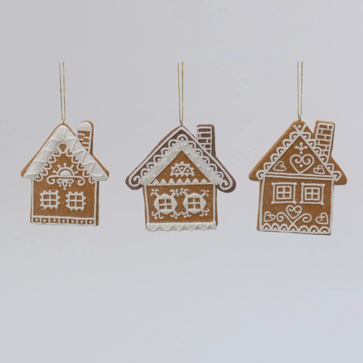 Best The Jolly Christmas Shop 4.5" Set Of 3 Clay Dough Gingerbread House Christmas Ornament 2597210