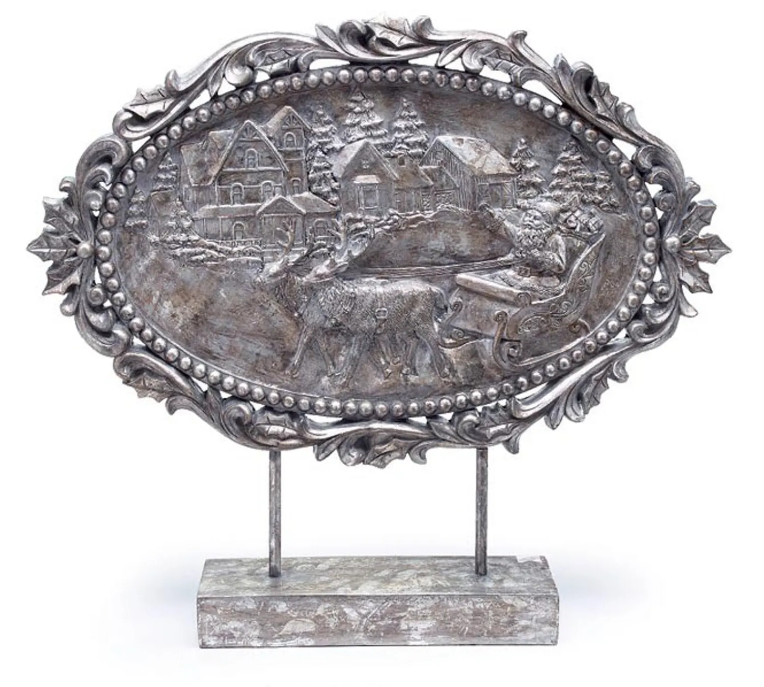 The Jolly Christmas Shop 20.75" Silver Santa In Sleigh Scene Christmas Decoration 9742071