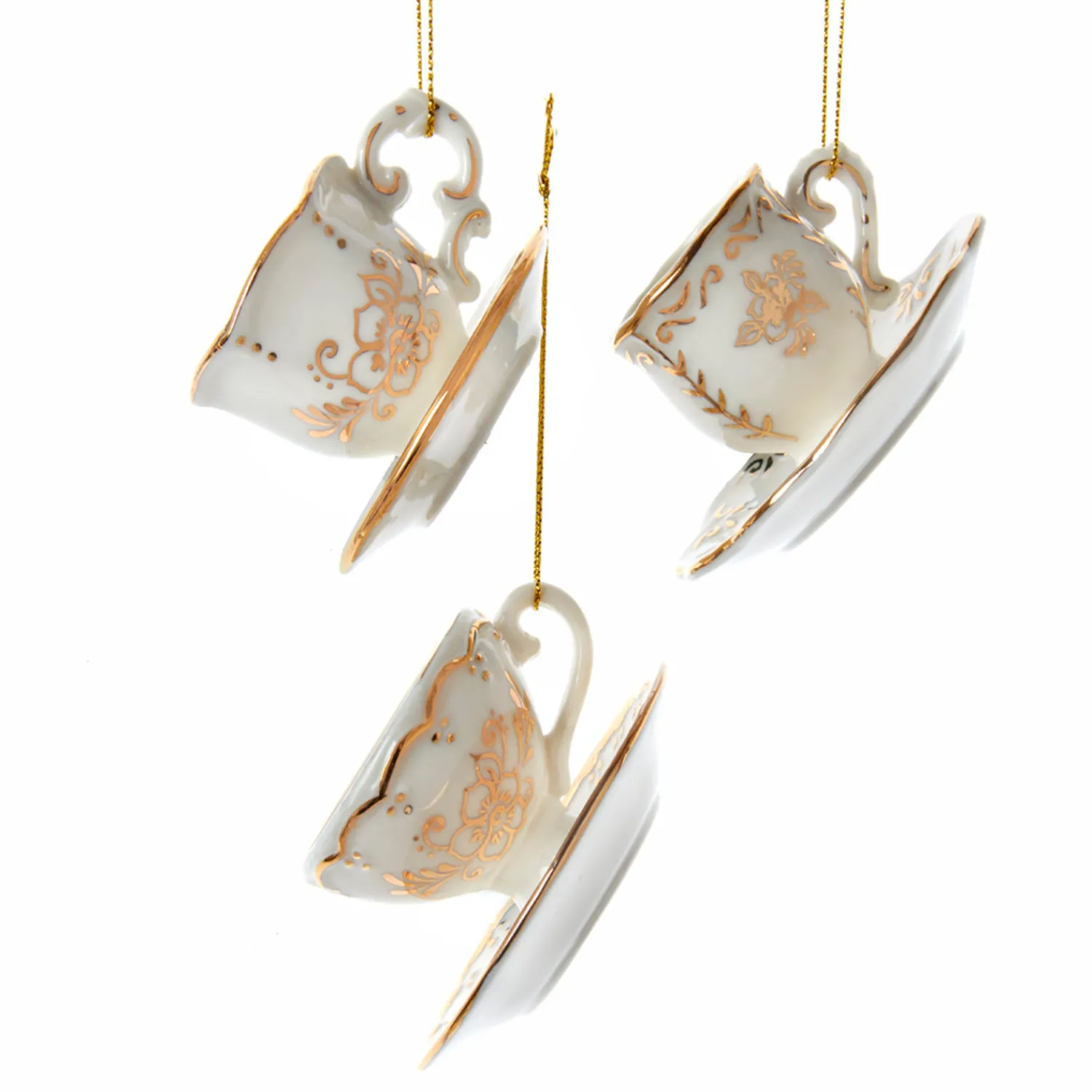 Hot The Jolly Christmas Shop 3" White And Gold Teacup Porcelain Christmas Ornament J7487