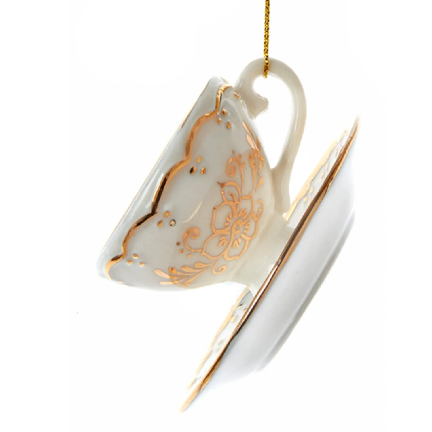 Hot The Jolly Christmas Shop 3" White And Gold Teacup Porcelain Christmas Ornament J7487