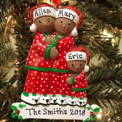 Sale The Jolly Christmas Shop African American Pajama Family Of 3 Personalized Christmas Ornament