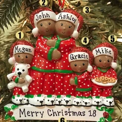 Sale The Jolly Christmas Shop African American Pajama Family Of 5 Personalized Christmas Ornament