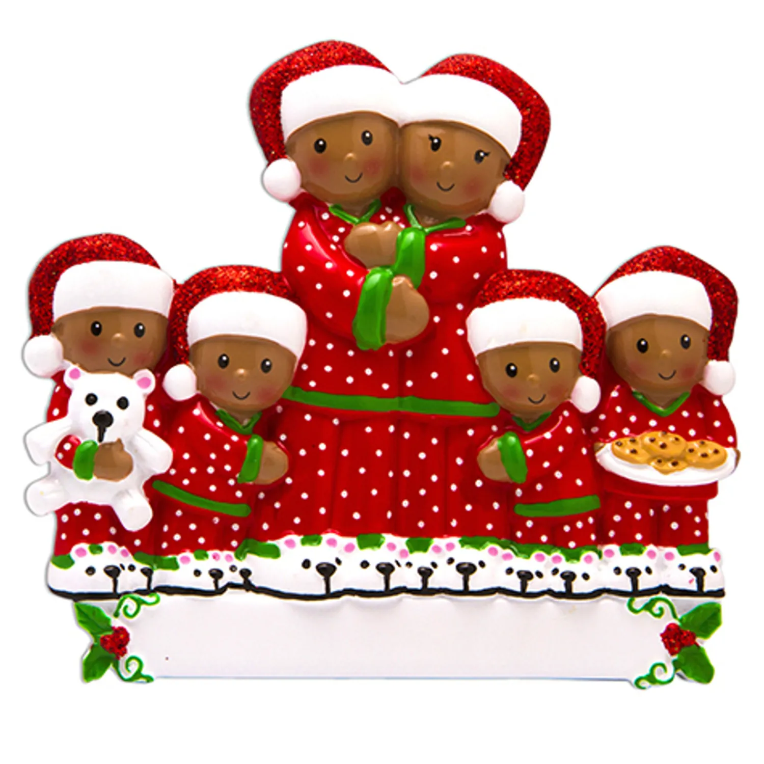 The Jolly Christmas Shop African American Pajama Family Of 6 Personalized Christmas Ornament