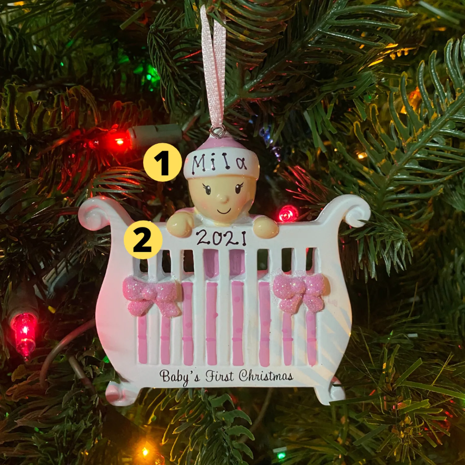 Clearance The Jolly Christmas Shop Baby Girl In Crib Personalized Christmas Ornament OR1732-P