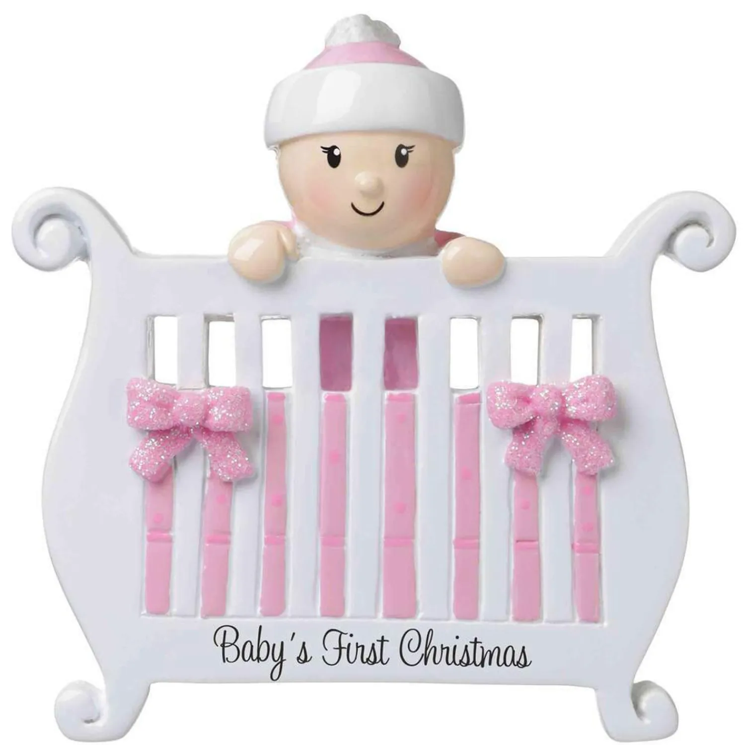 Clearance The Jolly Christmas Shop Baby Girl In Crib Personalized Christmas Ornament OR1732-P