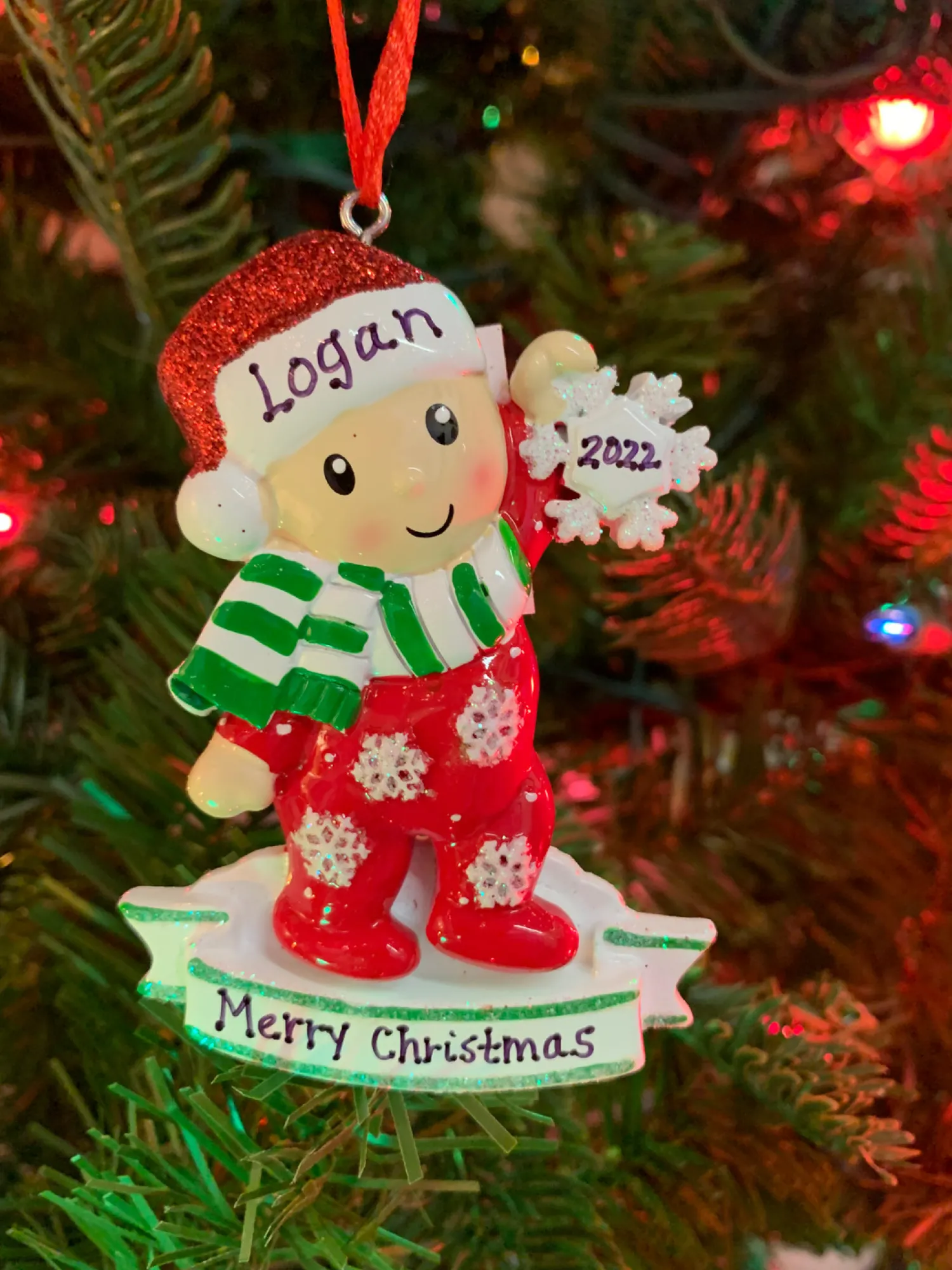Sale The Jolly Christmas Shop Baby In Red And Green Pajamas Holding Snowflake Personalized Christmas Ornament OR1920-RG