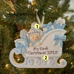 Outlet The Jolly Christmas Shop Baby's First Christmas Boy In Sleigh Personalized Christmas Ornament OR1649-B