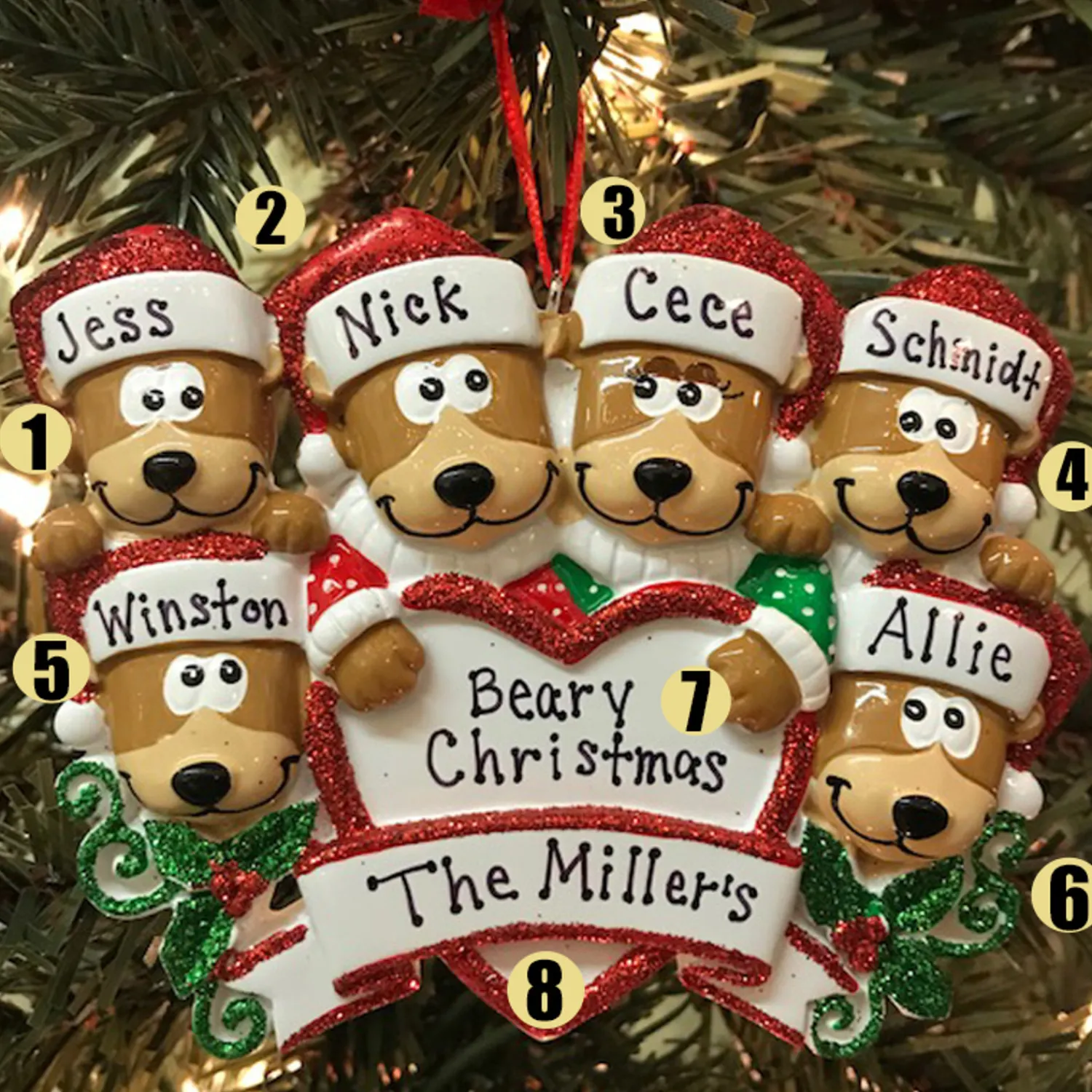 The Jolly Christmas Shop Bear Family Of 6 With Heart Personalized Christmas Ornament