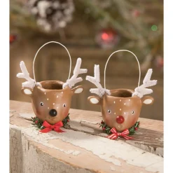 Outlet The Jolly Christmas Shop Bethany Lowe 3" Mini Reindeer Christmas Bucket Figure Or Ornament ML0425