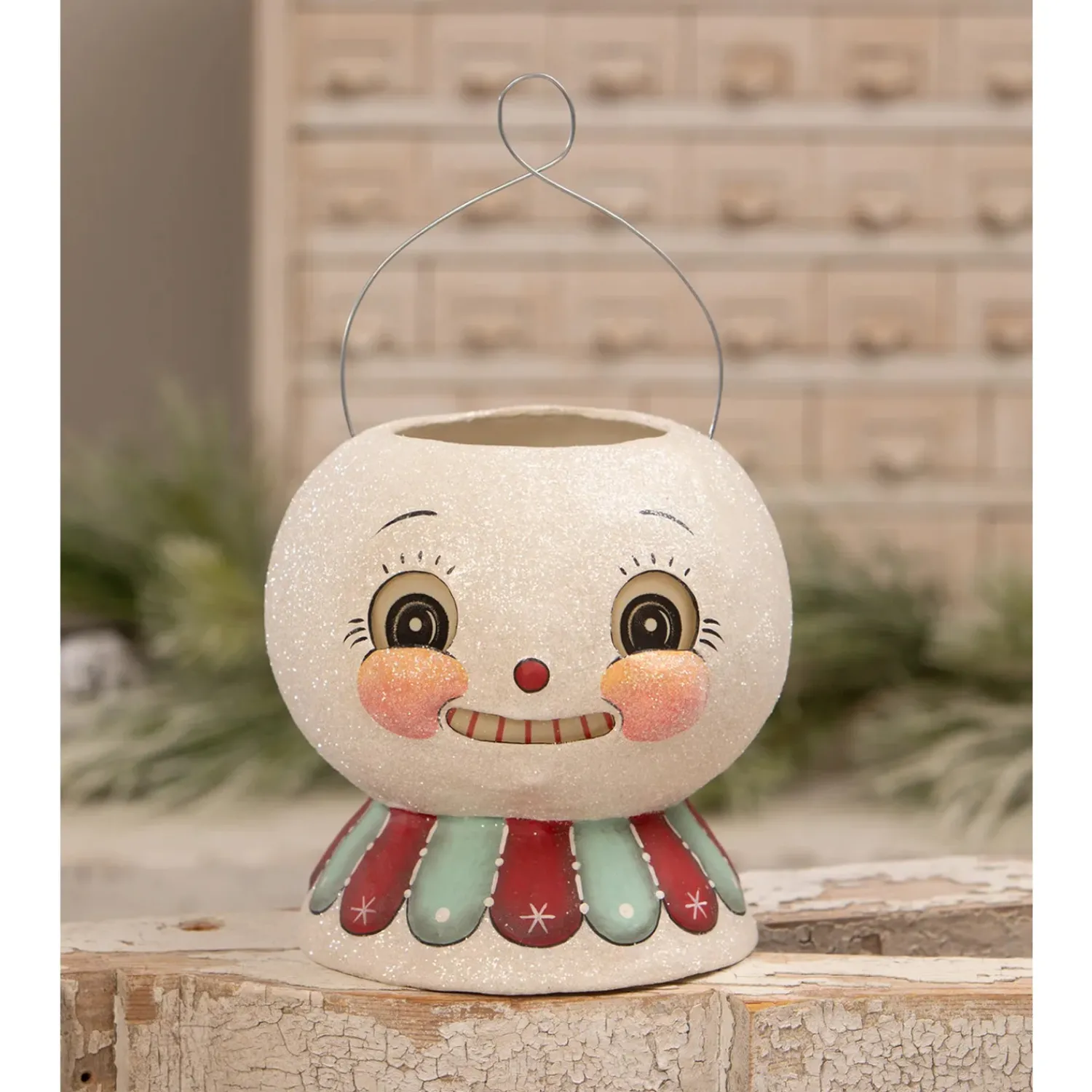 Best The Jolly Christmas Shop Bethany Lowe 7.75" Minty Beau Snow Glow Lantern Bucket Christmas Decoration JP2033
