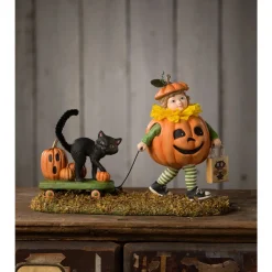 Clearance The Jolly Christmas Shop Bethany Lowe 7.5" Pumpkin Paige With Wagon Halloween Figure TD3152
