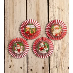 Sale The Jolly Christmas Shop Bethany Lowe 3.5" Set Of 4 Kitschmas Rosette Vintage Christmas Ornaments TL3366