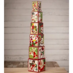 The Jolly Christmas Shop Bethany Lowe Set Of 6 Kitschmas Stacking Blocks Vintage Christmas Decoration TL3364