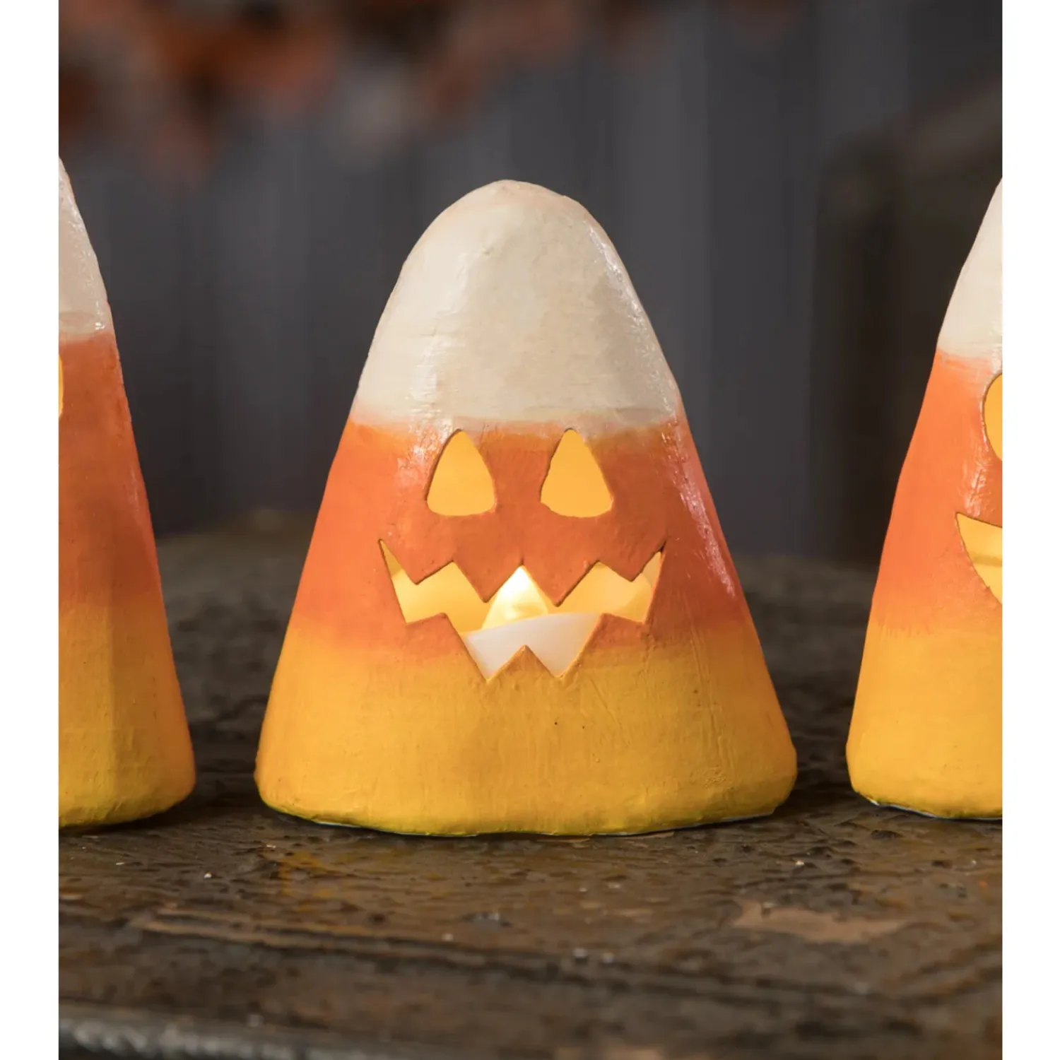New The Jolly Christmas Shop Bethany Lowe Silly, Surprised, And Scary Candy Corn Luminary Halloween Decoration