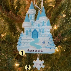 Best The Jolly Christmas Shop Blue And White Ice Castle Personalized Christmas Ornament OR1462