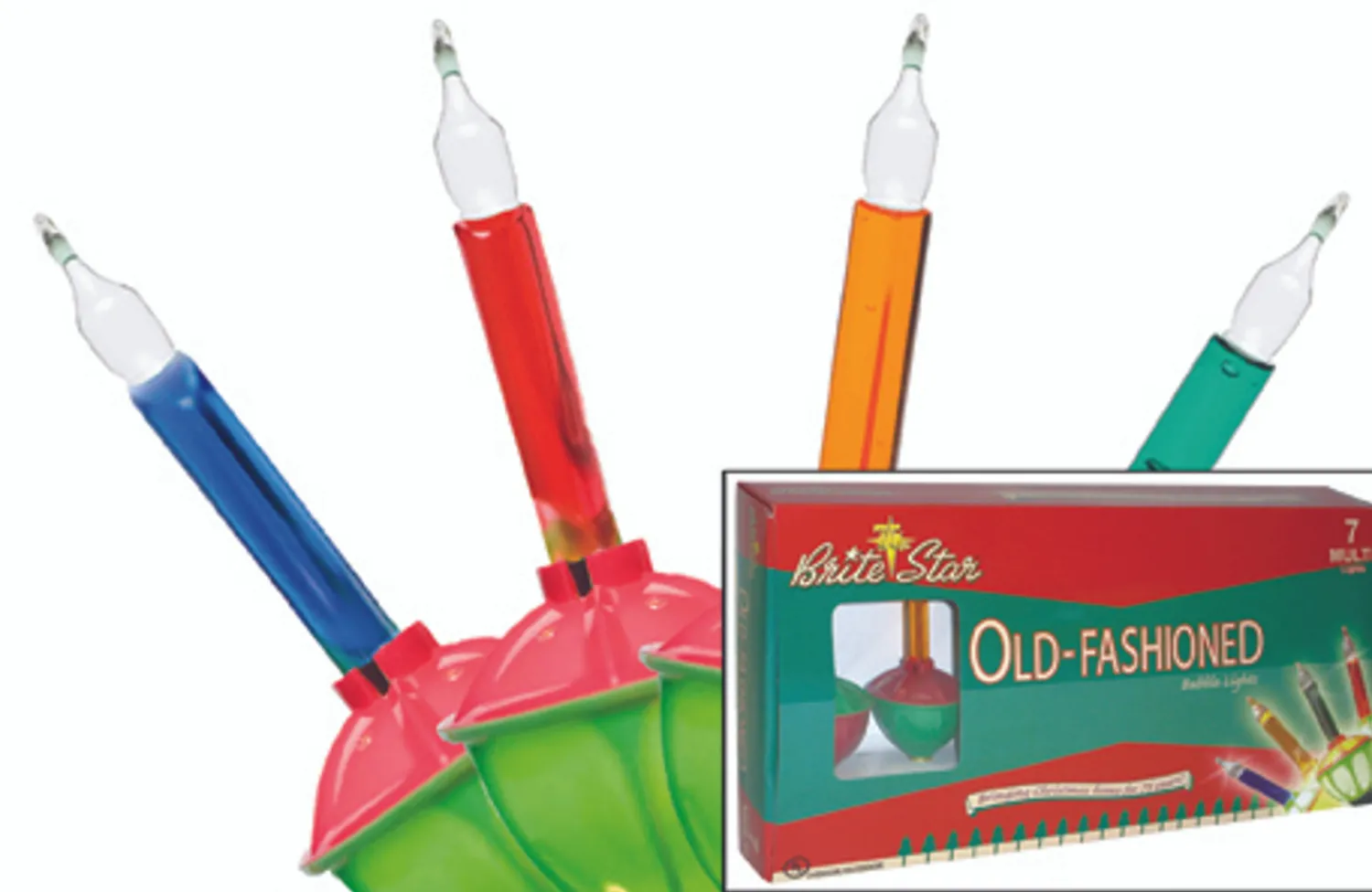 The Jolly Christmas Shop Brite Star 7 Count Old Fashioned Red And Green Base Multicolor Bubble Light Strand 37-522-00
