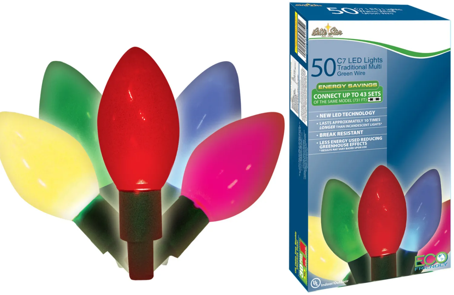 Clearance The Jolly Christmas Shop Brite Star 50 Multicolor LED C7 Christmas Light Strand 39-177-00
