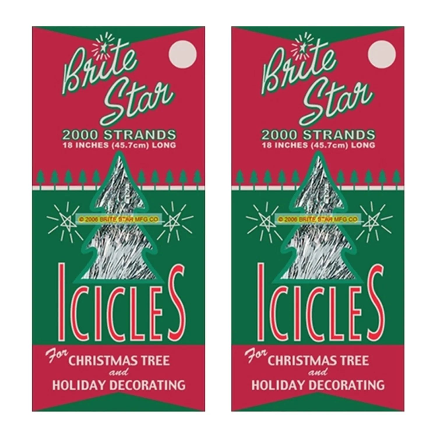 The Jolly Christmas Shop Brite Star Set Of 2 18" 2000 Strand Silver Icicle Christmas Tree Tinsel